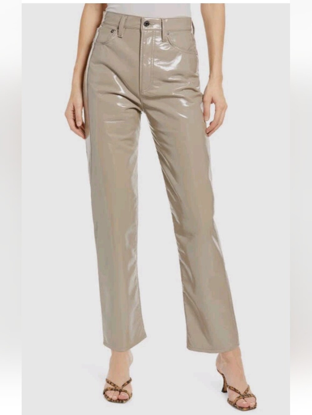 Agolde Womens Beige Pinch Waist Leather Blend Jeans Pants Size 28